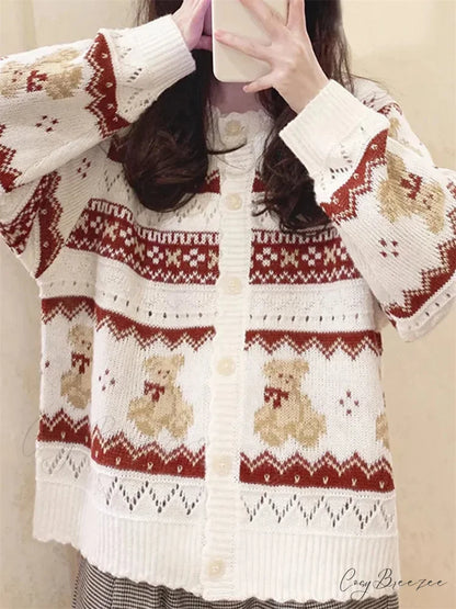 Bear Print Full Sleeve Button-Down Cardigan cardigans-241228
