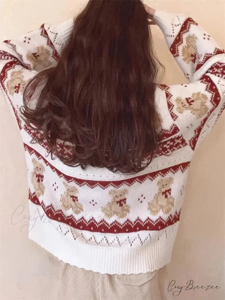 Bear Print Full Sleeve Button-Down Cardigan cardigans-241228