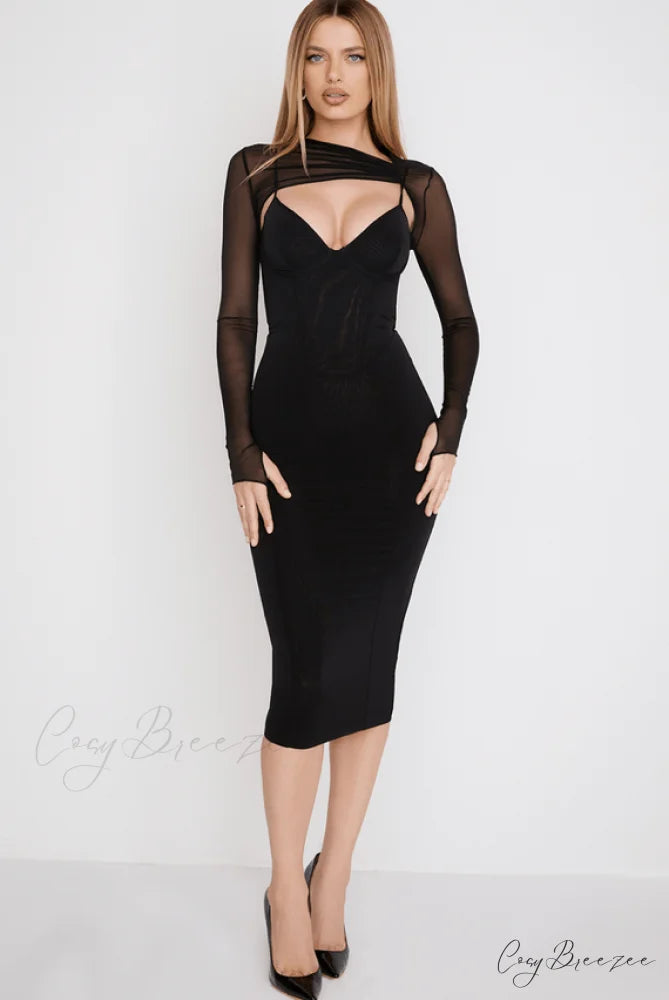 Beatrice Black Stylish Corset Midi Dress 4 Days / XS / Black