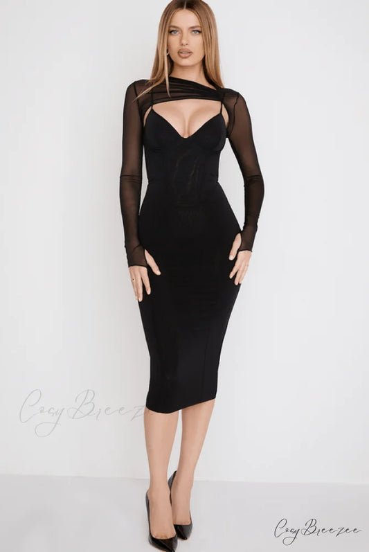 Beatrice Black Stylish Corset Midi Dress 4 Days / XS / Black