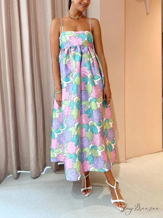 Beautiful Temperament Printed Charming Strapless Backless Swing Dress Purple / S