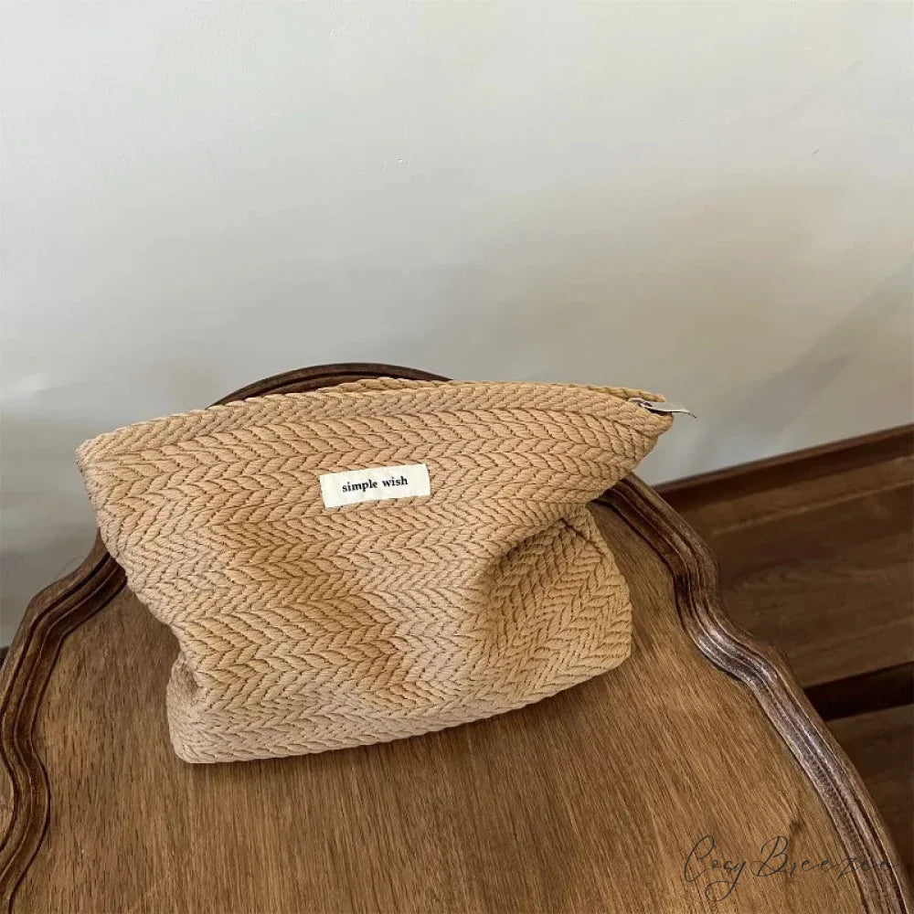 Beige Coffee Makeup Clutch wristlet-250126