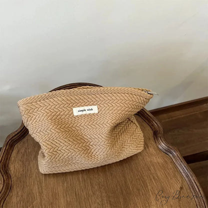 Beige Coffee Makeup Clutch wristlet-250126