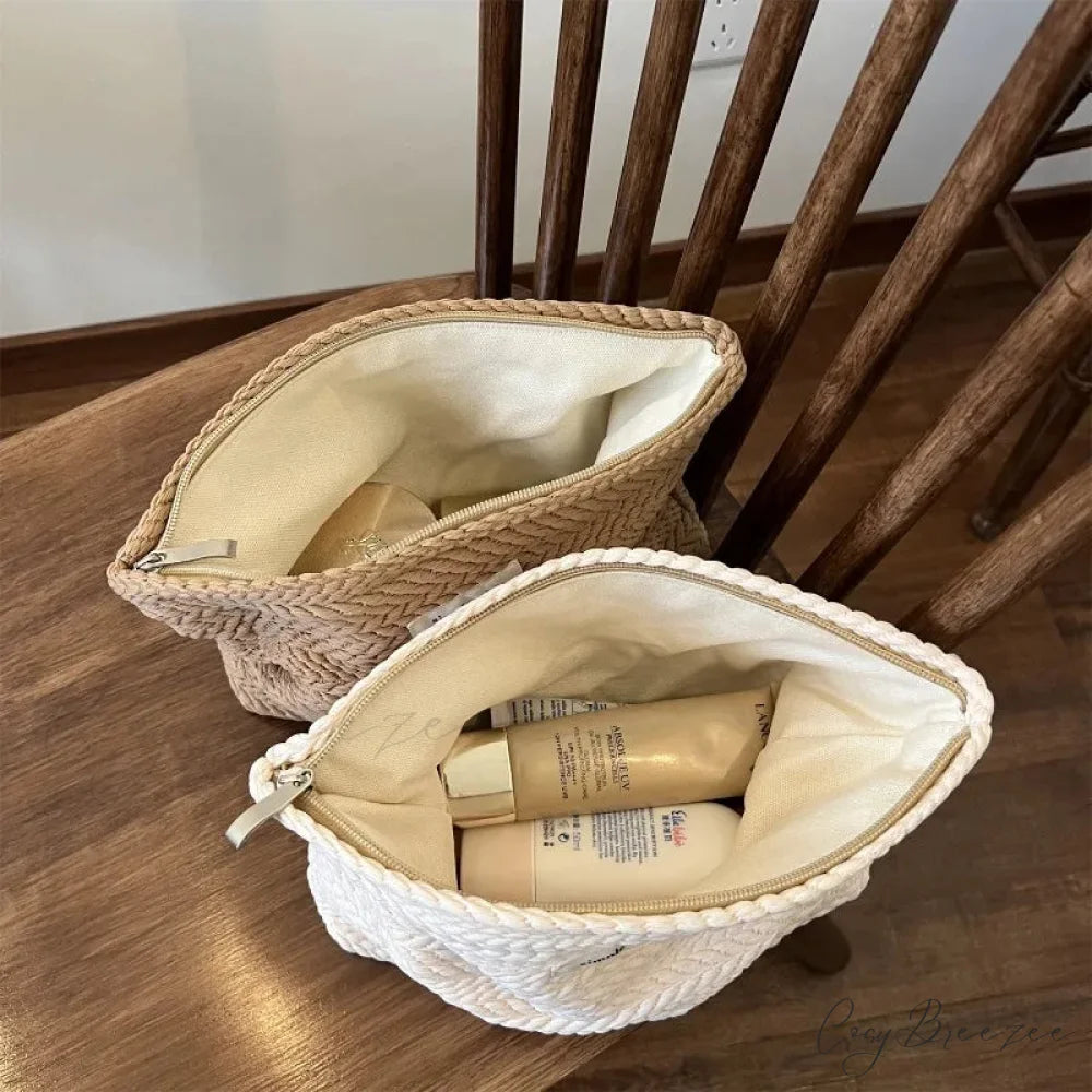 Beige Coffee Makeup Clutch wristlet-250126