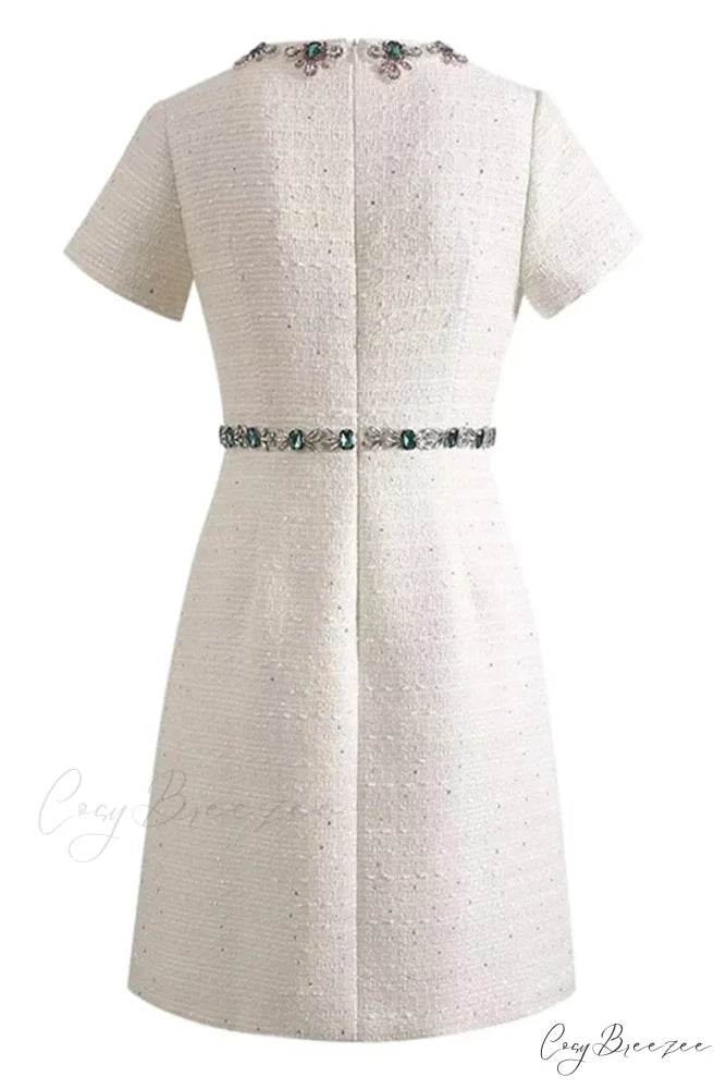 Bela White Graceful Jewel-Embellished Mini Dress