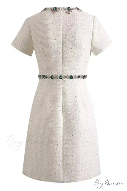 Bela White Graceful Jewel-Embellished Mini Dress