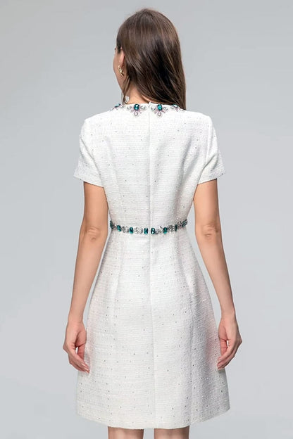 Bela White Graceful Jewel-Embellished Mini Dress