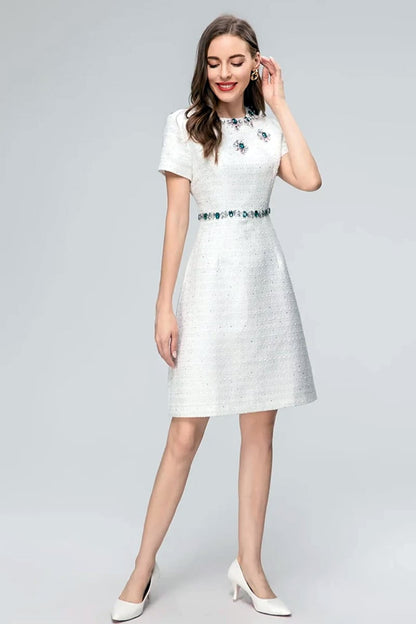 Bela White Graceful Jewel-Embellished Mini Dress