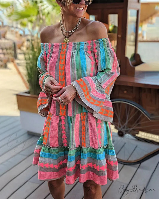 Bell Sleeve Boatneck Dress Pink / S