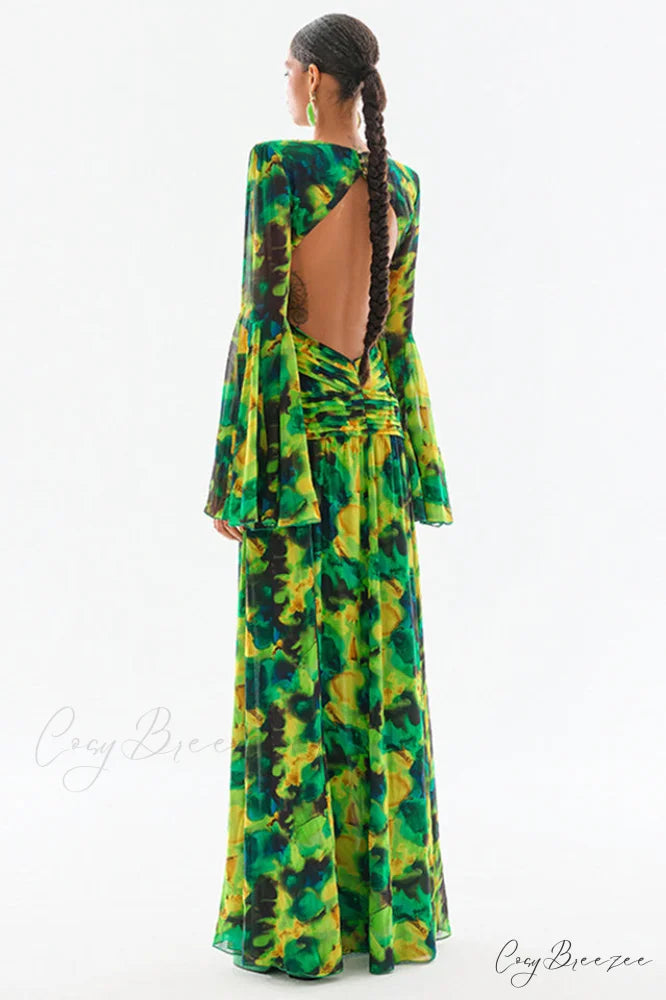 Bell Sleeve Stylish Printed Gown