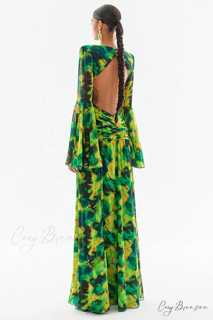 Bell Sleeve Stylish Printed Gown