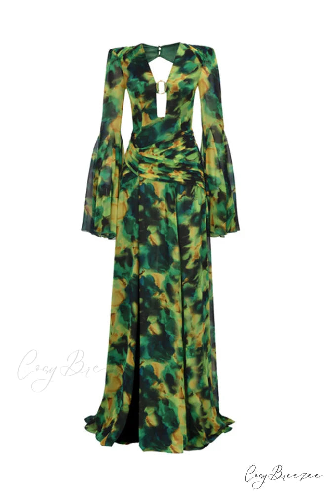 Bell Sleeve Stylish Printed Gown