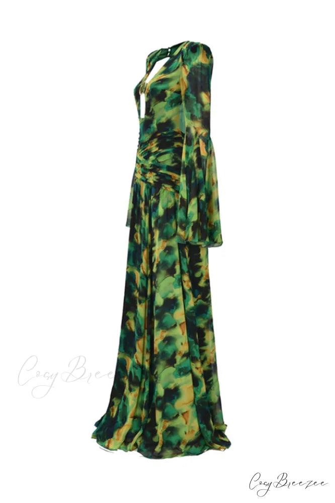 Bell Sleeve Stylish Printed Gown
