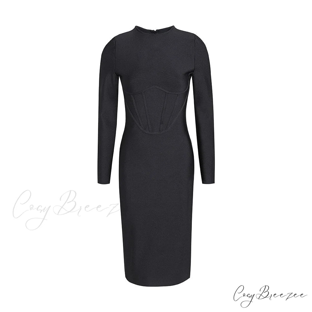BELLA Elegant MIDI DRESS Black / S