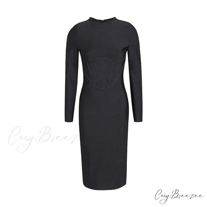 BELLA Elegant MIDI DRESS Black / S