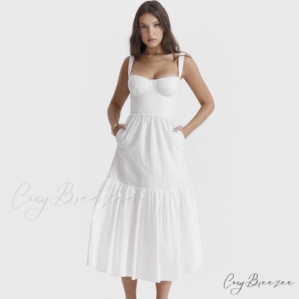 Belle White Stylish Midi Dress