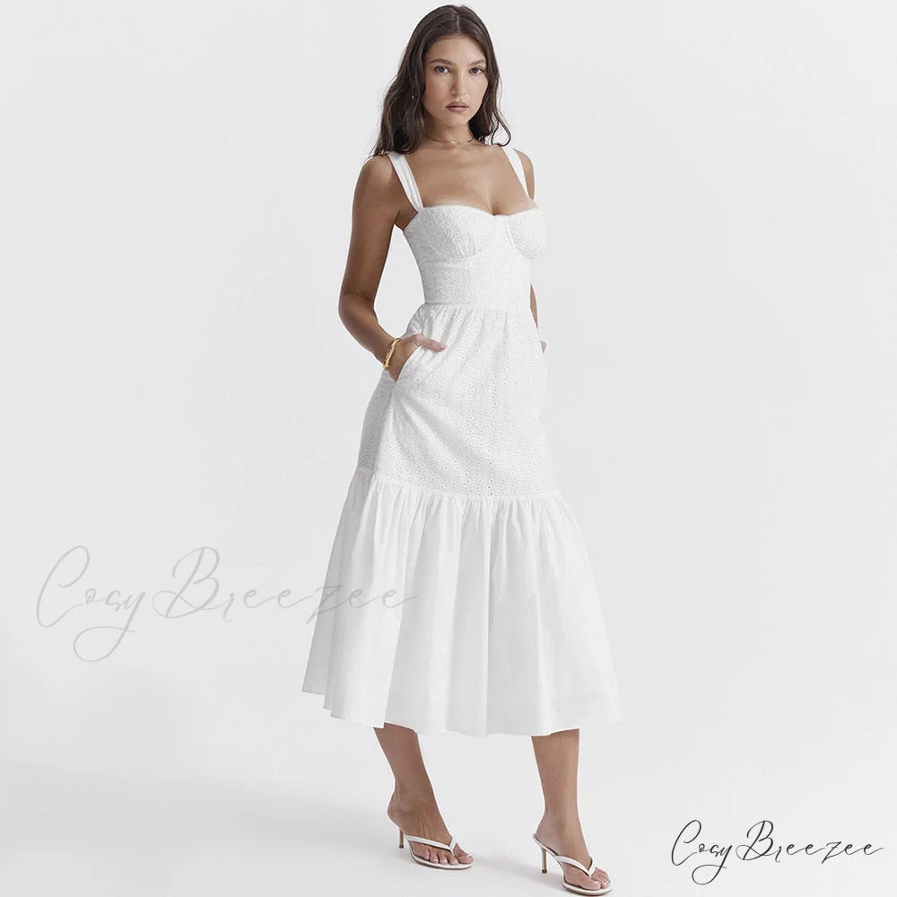 Belle White Stylish Midi Dress