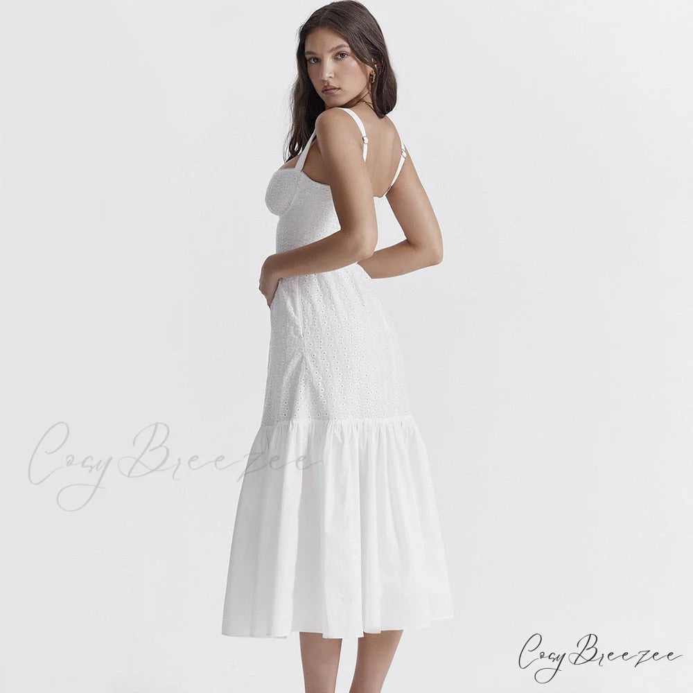 Belle White Stylish Midi Dress