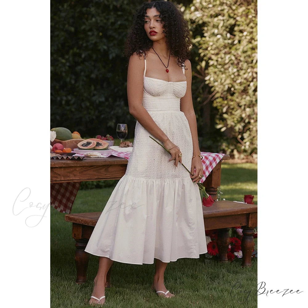 Belle White Stylish Midi Dress