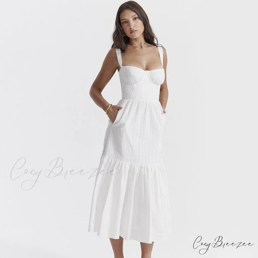 Belle White Stylish Midi Dress