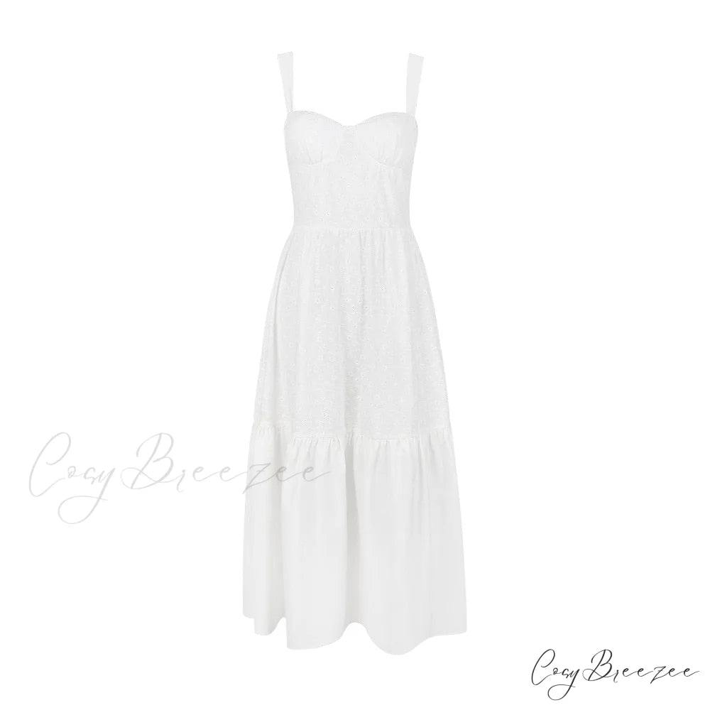 Belle White Stylish Midi Dress