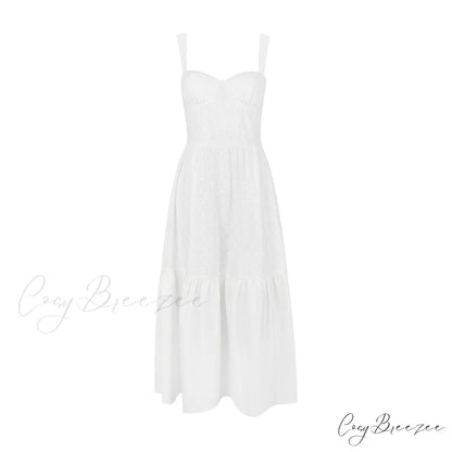 Belle White Stylish Midi Dress