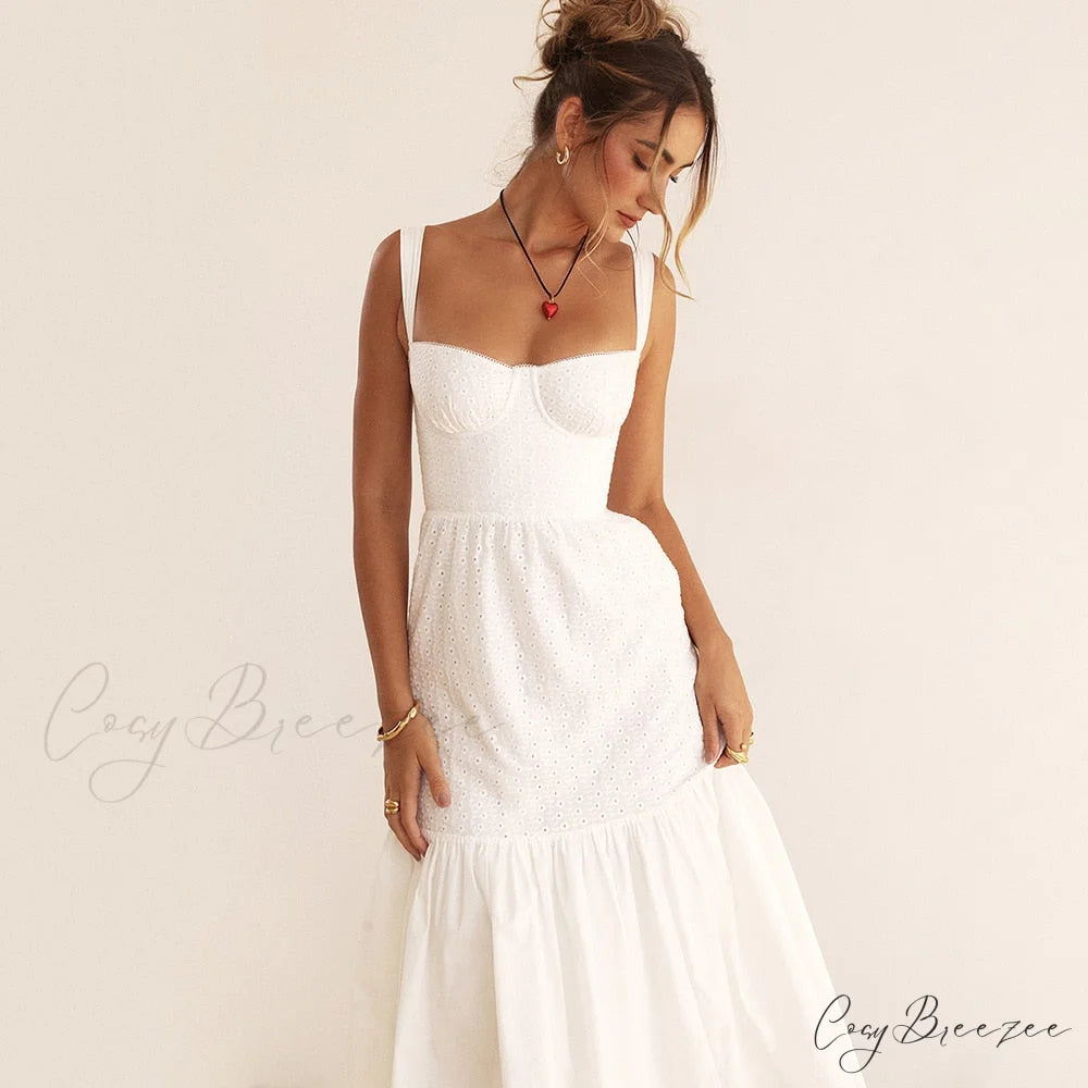 Belle White Stylish Midi Dress
