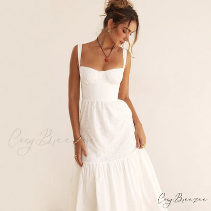 Belle White Stylish Midi Dress