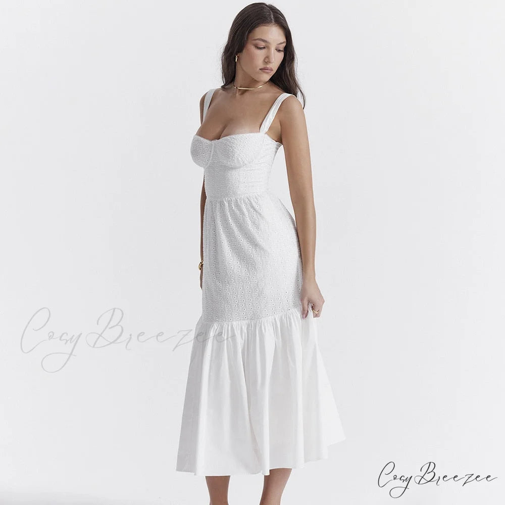 Belle White Stylish Midi Dress