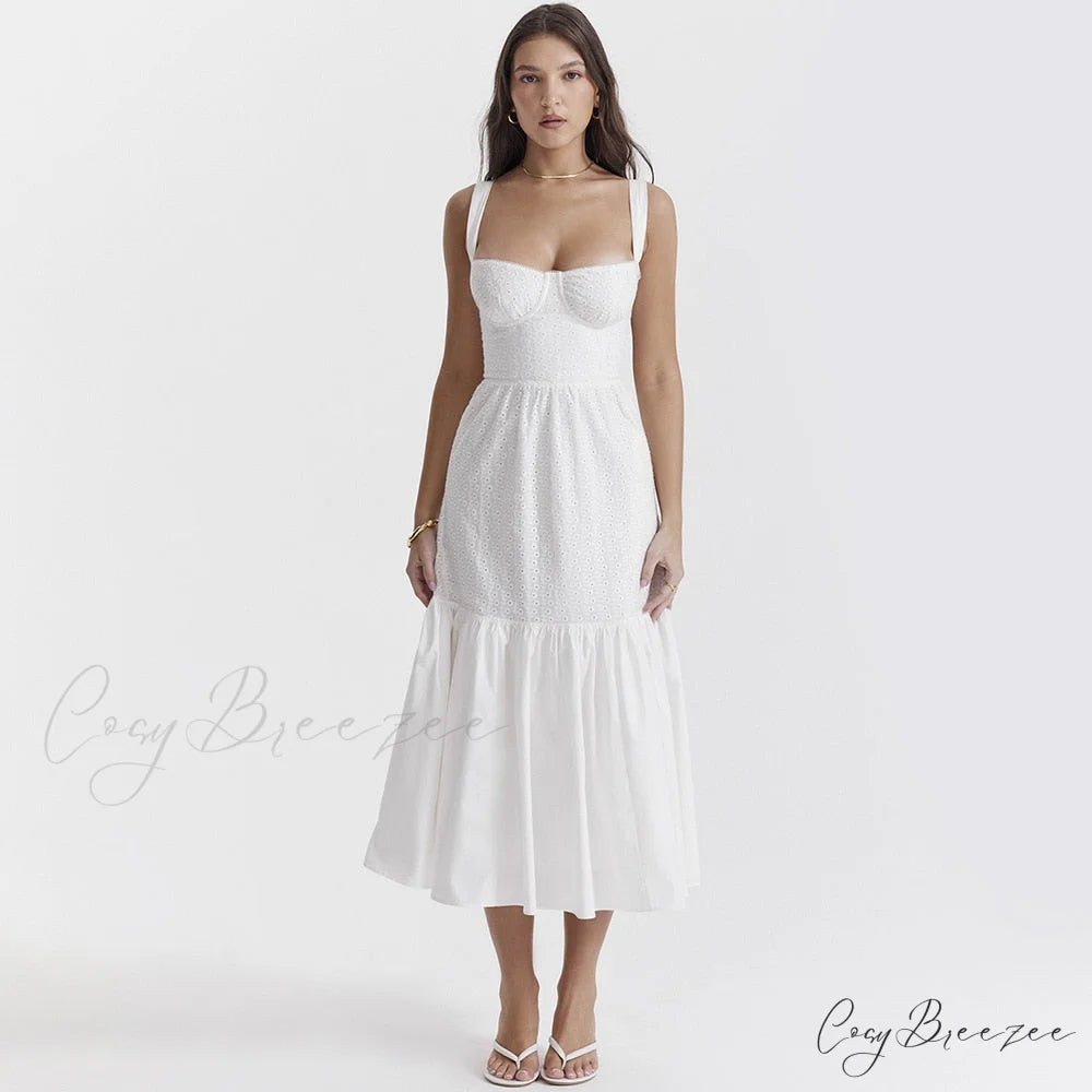 Belle White Stylish Midi Dress White / XS