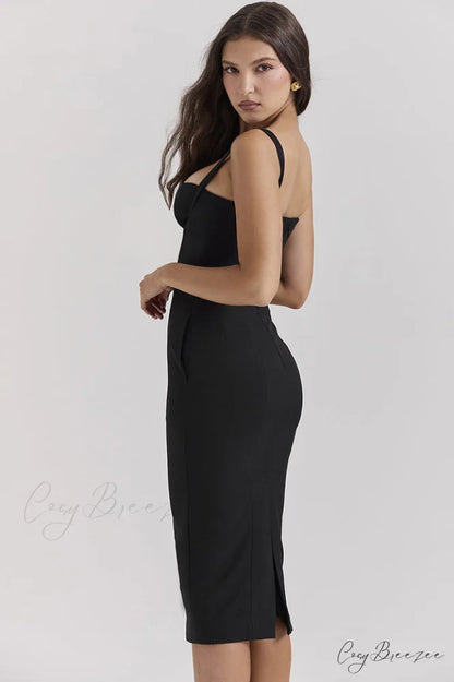 Bellissima Black Stylish Sweetheart Midi Dress