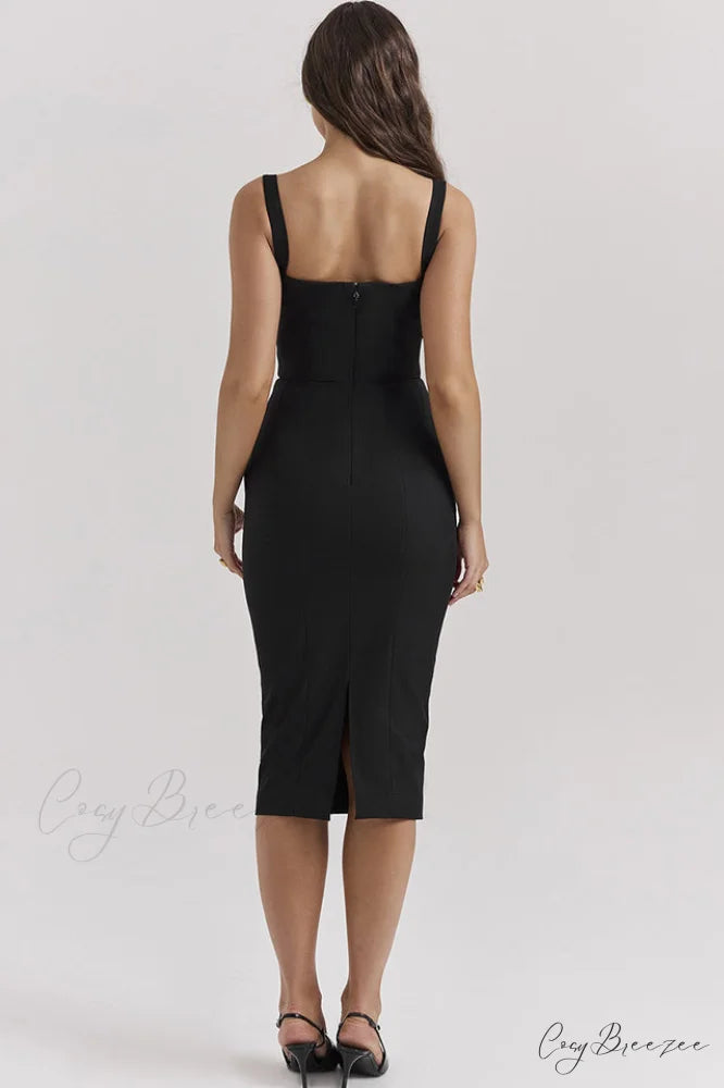 Bellissima Black Stylish Sweetheart Midi Dress