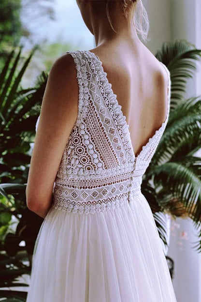 Belong With You Trendy White Lace Tulle Gown