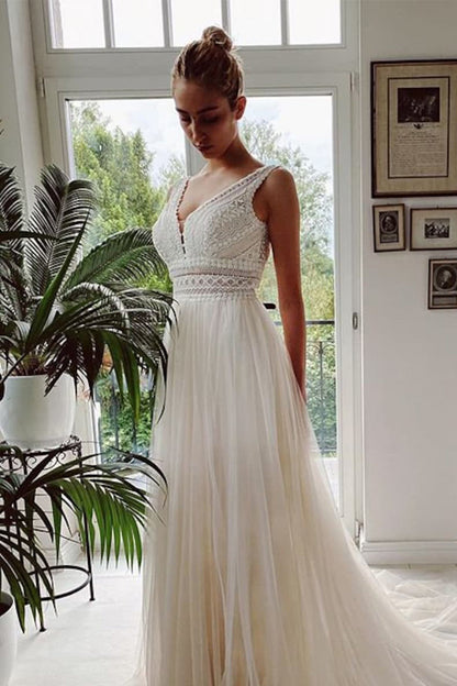 Belong With You Trendy White Lace Tulle Gown