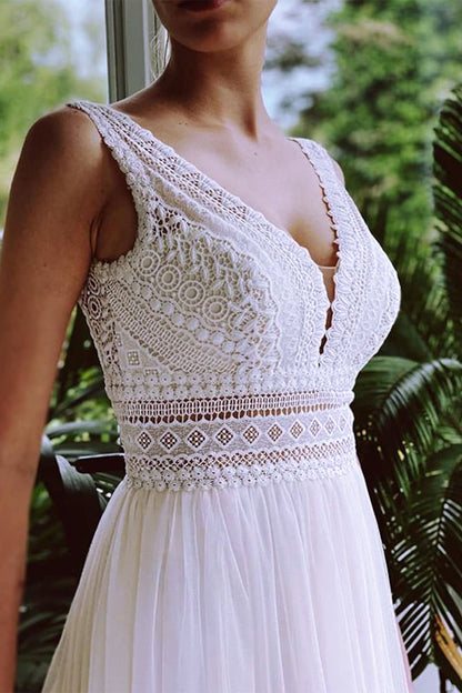 Belong With You Trendy White Lace Tulle Gown