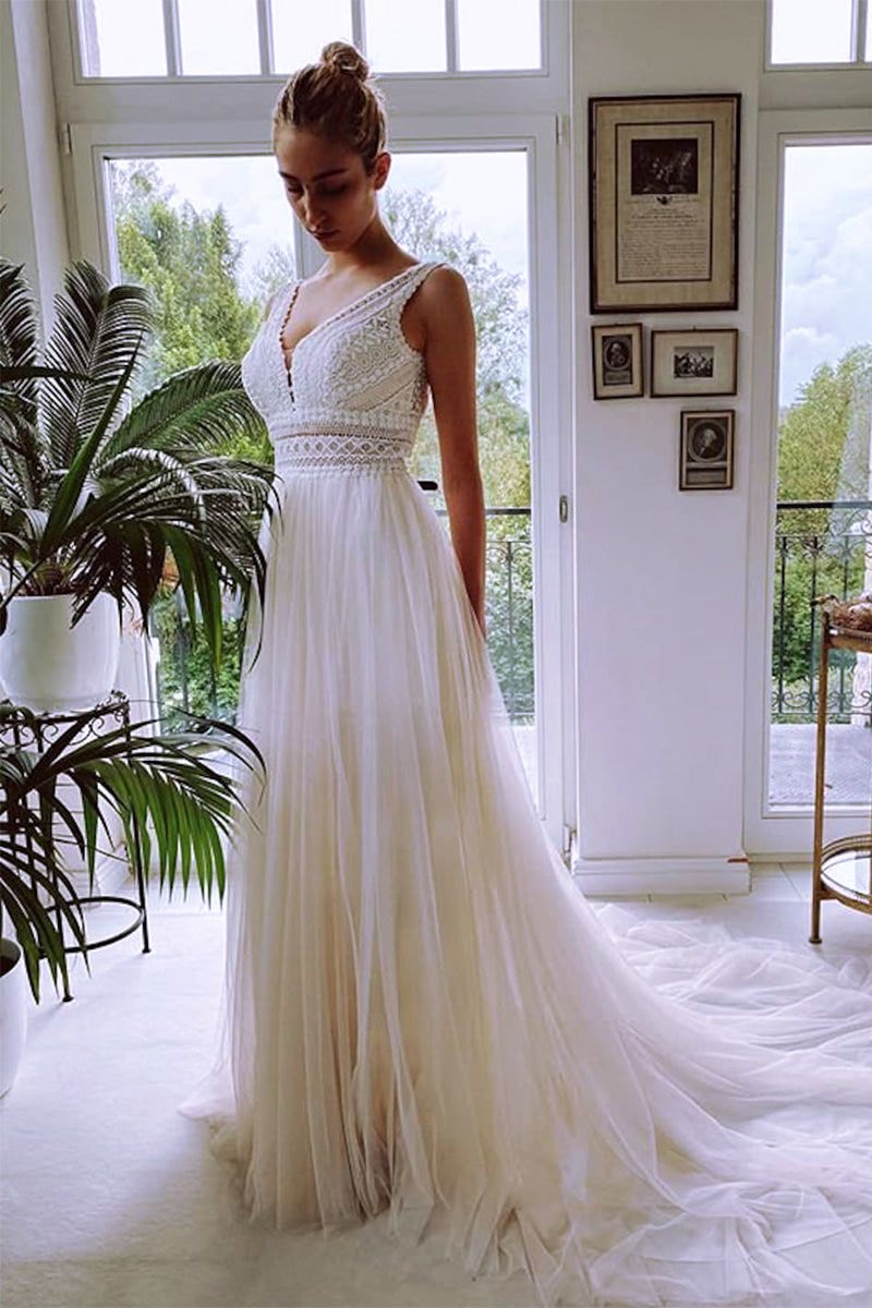 Belong With You Trendy White Lace Tulle Gown