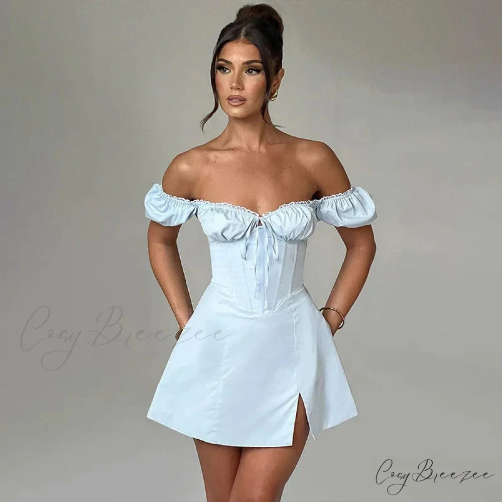 Belted Flowy Off Shoulder Holiday Dress vacationdress-250223