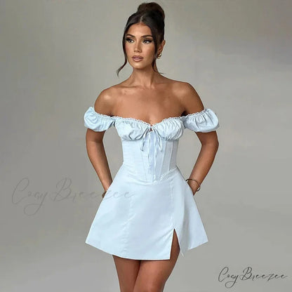 Belted Flowy Off Shoulder Holiday Dress vacationdress-250223