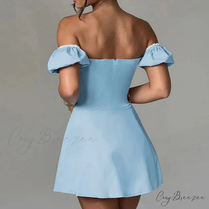 Belted Flowy Off Shoulder Holiday Dress vacationdress-250223