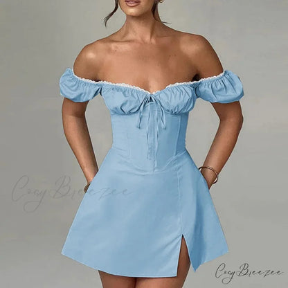Belted Flowy Off Shoulder Holiday Dress vacationdress-250223