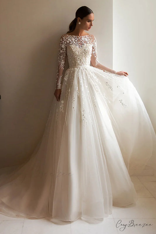 Bennett Long Graceful Sleeve Wedding Dress Ivory / 2