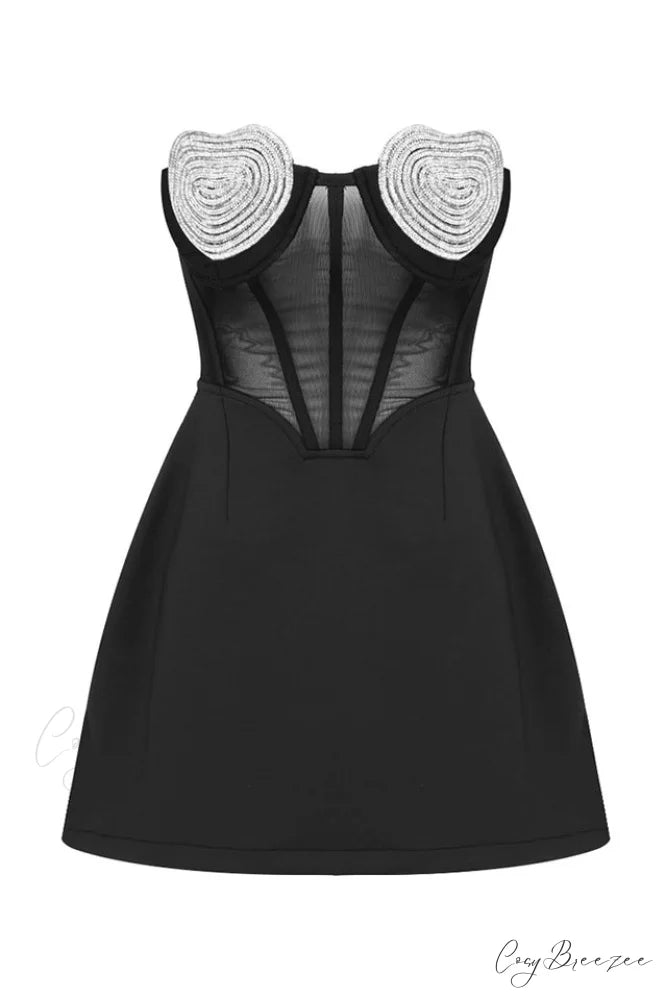 Best Lover Stylish Crystal Heart Dress XS / Black