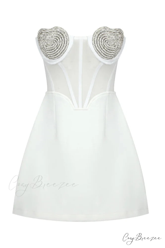 Best Lover Stylish Crystal Heart Dress XS / White
