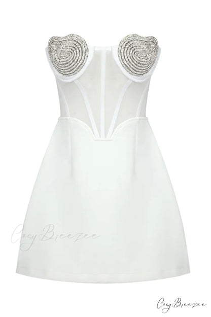 Best Lover Stylish Crystal Heart Dress XS / White