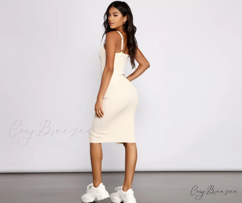 Better In Basics Charming Ribbed Knit Sweater Dress