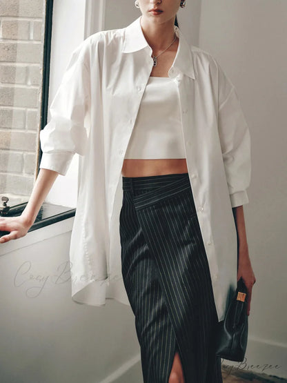 Better Than Good Trendy Oversized Button Down Shirt White / XS