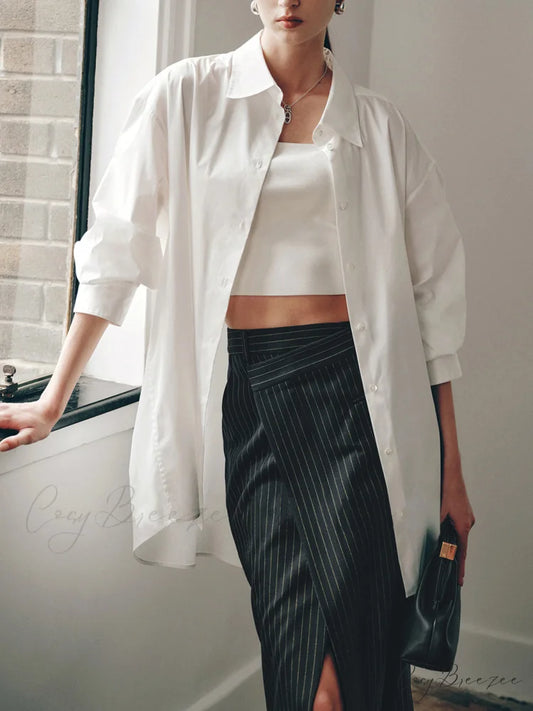 Better Than Good Trendy Oversized Button Down Shirt White / XS