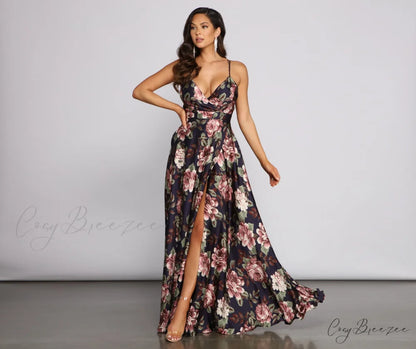 Betty Formal Stylish Floral A-Line Dress NAVY / XS