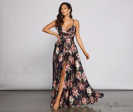 Betty Formal Stylish Floral A-Line Dress NAVY / XS