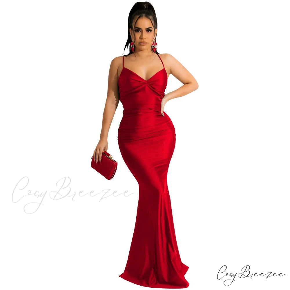 Bianca Ruched Stylish Mermaid Formal Dress red / S